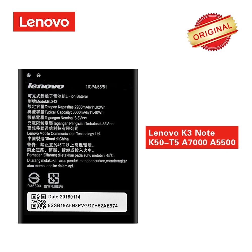 BL243 Батарея для lenovo K3 Примечание K50-T5 A7000 A5500 A5600 A7600-M 3000 мА/ч, akku емкостью запасная батарея