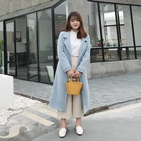 authentic thick fashion casual long fat mm large size womens 2018 winter new tie woolen coat coat woven solid color
