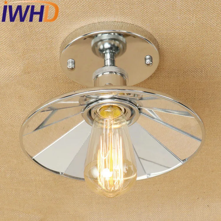 

IWHD American Loft Mirror Glass Vintage Ceiling Light Fixtures Edison Industrial Ceiling Lamp Hallway Dining Room Antique lamps