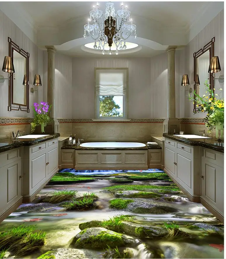 3d обои ПВХ Пол крик водопад Рок 3D для пола ванной комнаты живопись обои|bathroom floor