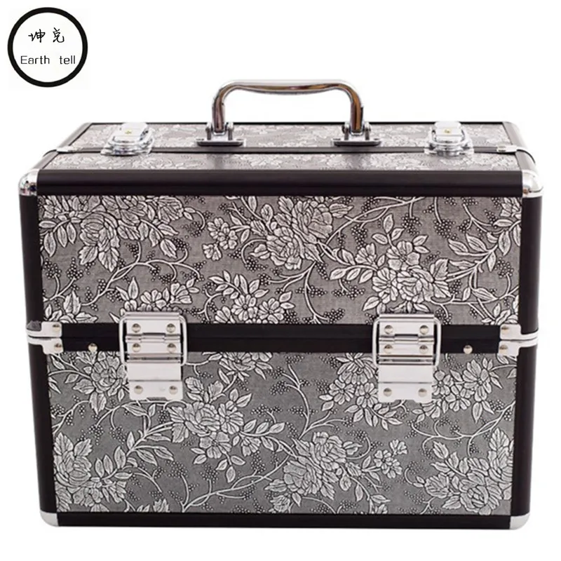 Aluminum alloy Professional Toolbox Suitcase Cosmetic Case, Jewelry Makeup Storage Box Wedding Birthday Gift Travel Luggage Bag