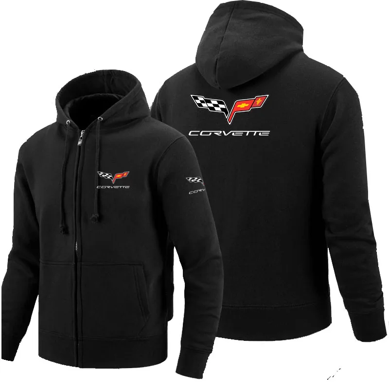 Chevrolet corvette толстовка на молнии с логотипом мужские толстовки на молнии Осенняя Толстовка Зимняя длинная модная повседневная одежда - Цвет: Черный