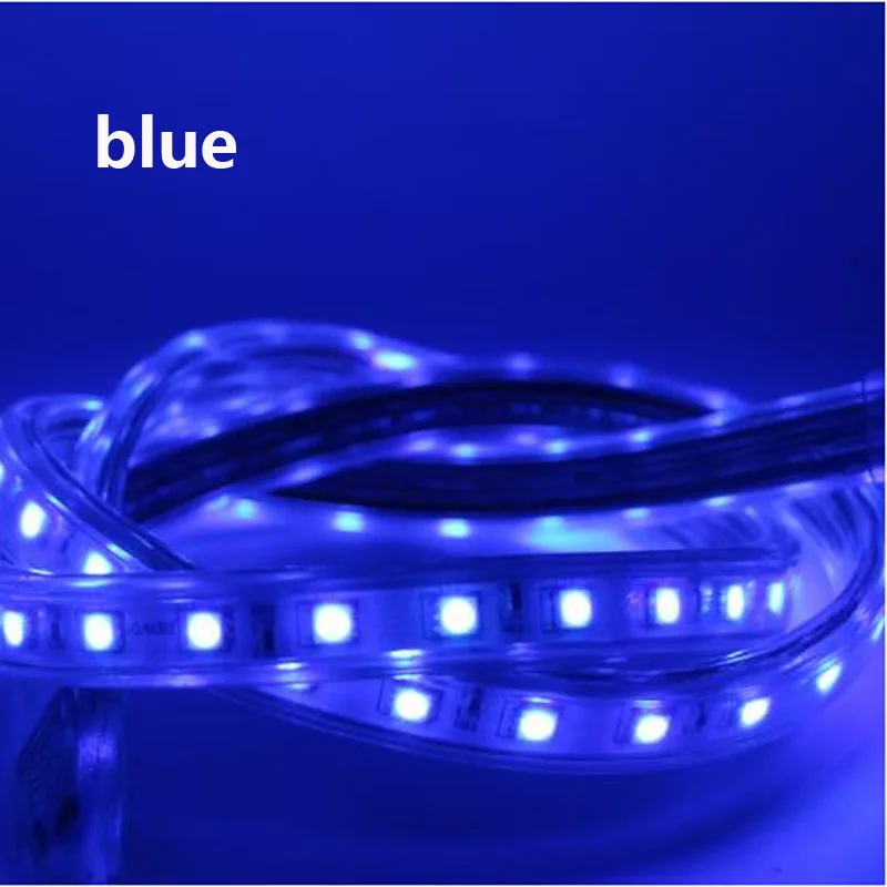 blue Светодиодный ленточный светильник переменного тока 220 В, 5050 вольт, гибкий светодиодный светильник 220 В, водонепроницаемая лента ip67, для гостиной, кухни, для улицы, разъем питания - Испускаемый цвет: blue