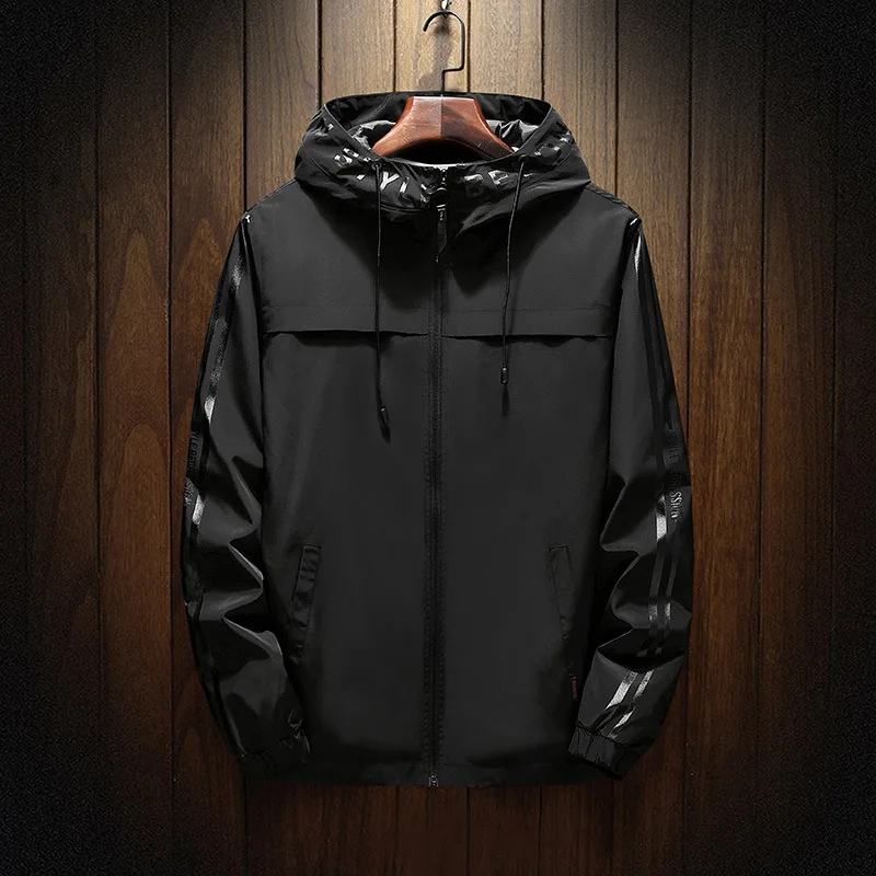 Men Jackets Spring Autumn Casual Bomber Jacket Male Zipper Slim Fit Hooded Coats Solid Striped Baseball Windbreaker | Мужская одежда
