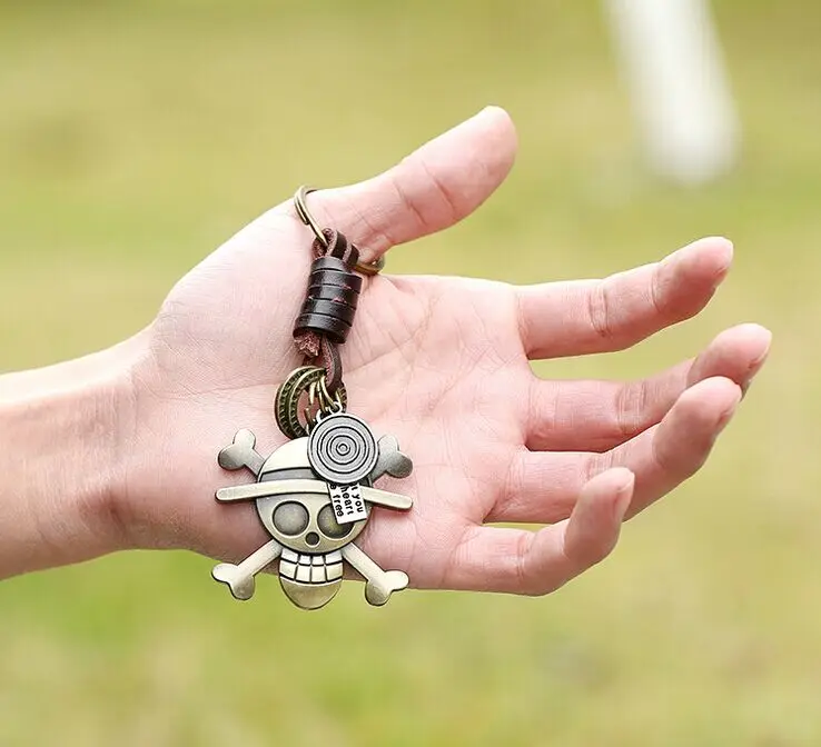 Skeleton Bronze Plated Keychain Genuine Leather Vintage Punk Key Chain For Car Ring Jewelry Women Men Kid Chaveiro Llaveros | Украшения и