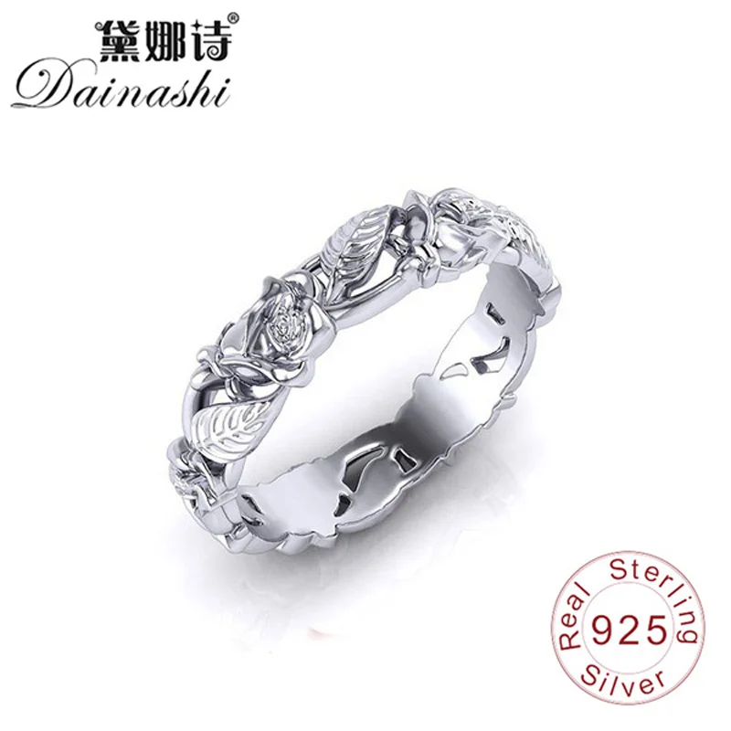 Dainashi 925 Серебряные кольца изящные элегантные 3D ажурный цветок дизайн поэтическое