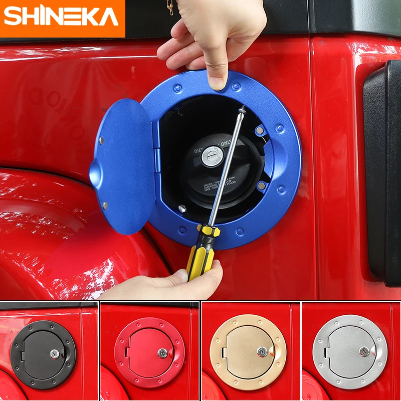 

SHINEKA Aluminum Alloy Fuel Tank Cover Gas Lid Filler Cap With Key Lock Anti Thieft for Jeep Wrangler JK 2007+ Car Styling