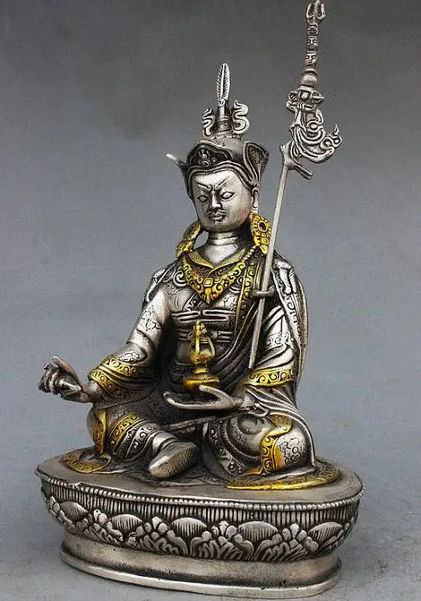 9&quot Tibet Buddhism Silver Gilt Guru Padmasambhava Rinpoche Phurba Dagger Statue | Дом и сад