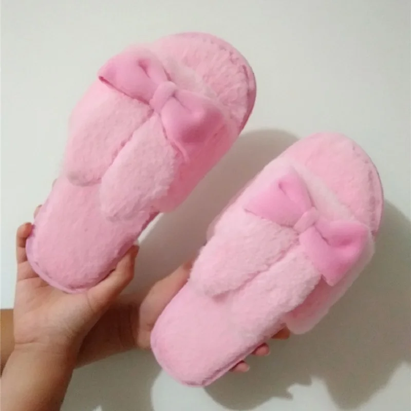 PinkB Тапочки; женская обувь с заячьими ушками; мягкие милые женские тапочки; домашние меховые Нескользящие тапочки; зимние вьетнамки - Цвет: PinkB