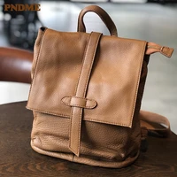 pndme natural real cowhide women backpack vintage genuine leather simple small bagpack travel soft mini cute bookbags for girls