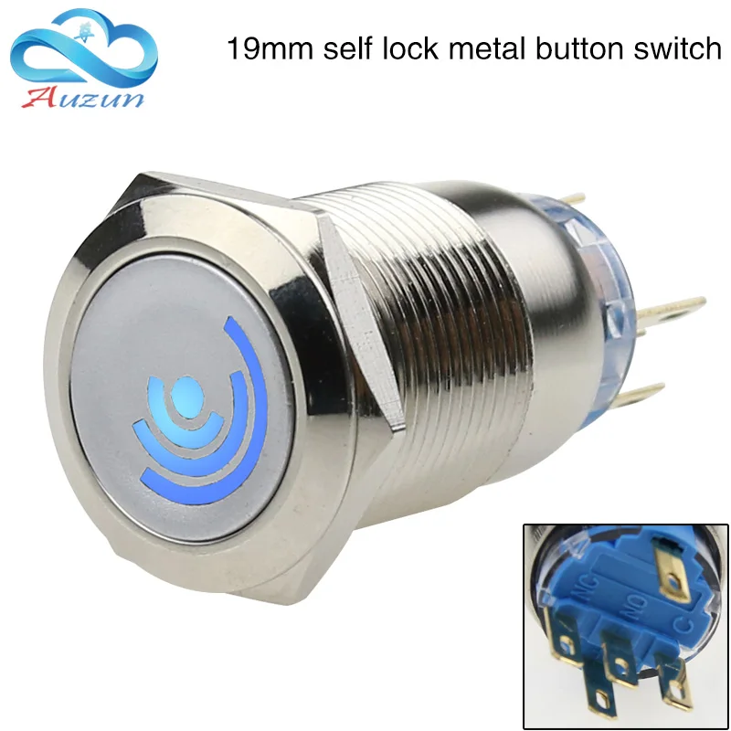 Металлическая кнопка самоблокировки 19 мм с светильник ключателем питания
