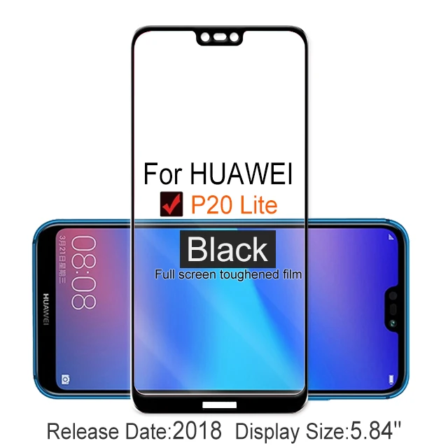 P20 Lite Black 2 шт полное покрытие протектор экрана закаленное стекло для huawei P20 Lite 5,8" 9 H Защитное стекло для p20 Lite ANE LX3 L22 Пленка чехол - Цвет: P20 Lite Black