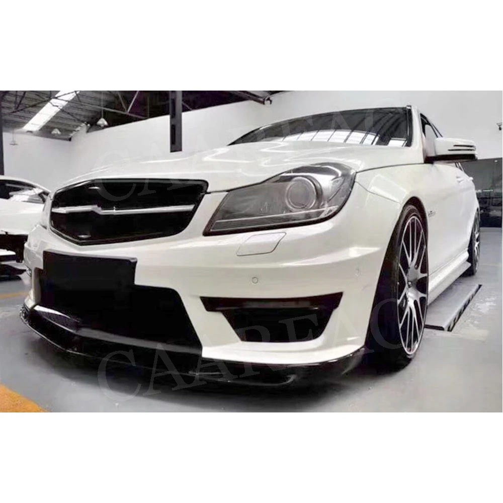Передний спойлер из углеродного волокна для W204, разветвители для Mecedes Benz C Class W204 C63 AMG 2012-, передний бампер, подбородок