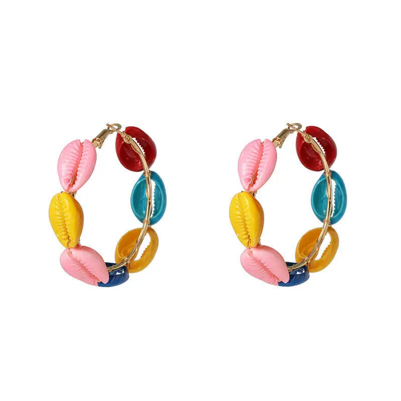 CiNily Vintage Multicolor Shell Gold Women Jewelry Hoop Summer Earrings Gift FH8920-21 | Украшения и аксессуары