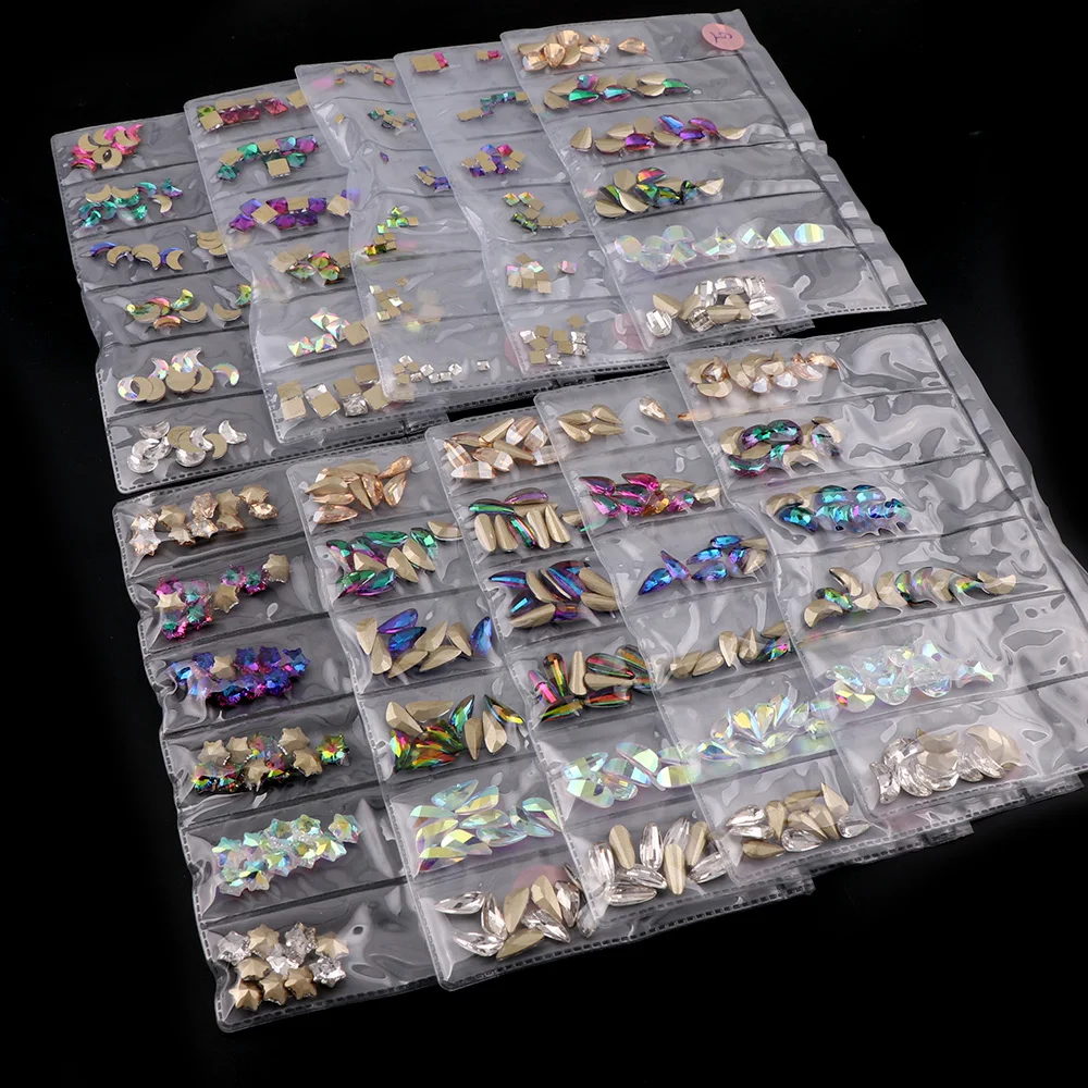 

Mix Color About 60Pcs Nail Art Glass Flatback/Pointback Glue On Rhinestones For DIY Nail Art Jewelry Decoration Moon Gems