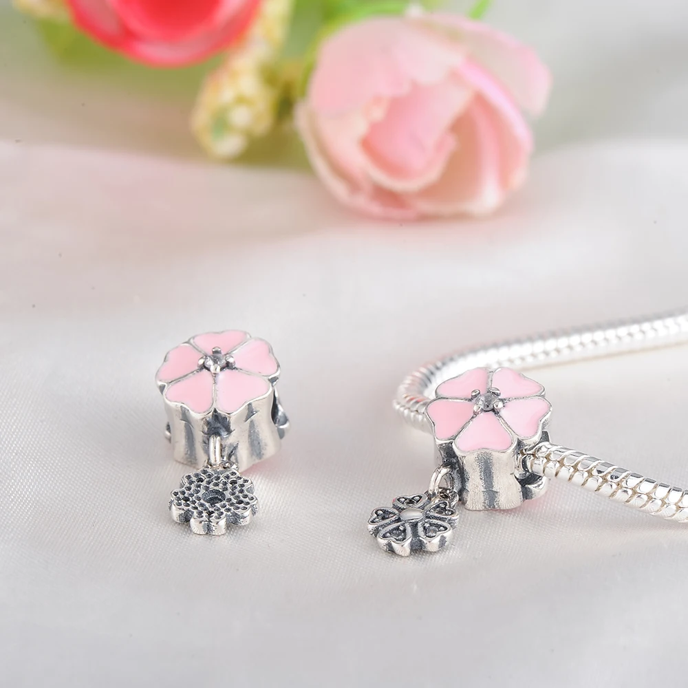 Devolove 925 пробы Серебряный Шарм розовый Enamle цветок подвеска Fit оригинальный пандоры