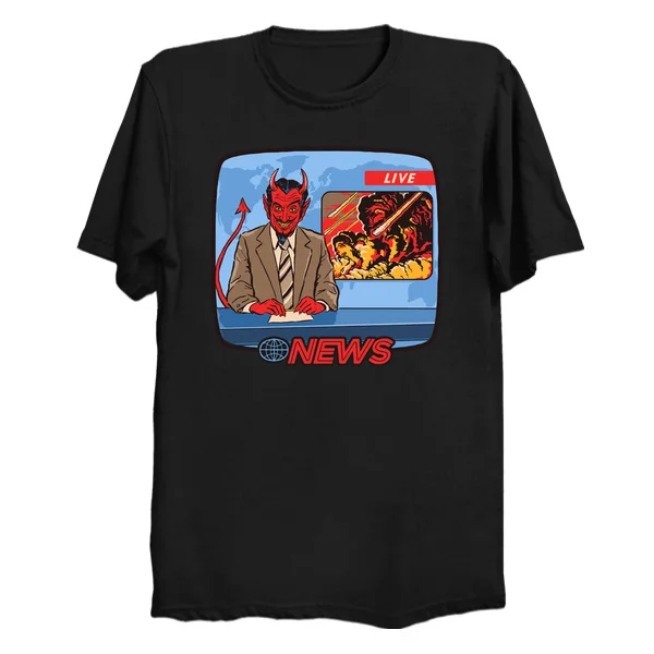Мужская футболка в веселом стиле с принтом Демон Live News и короткими рукавами новая