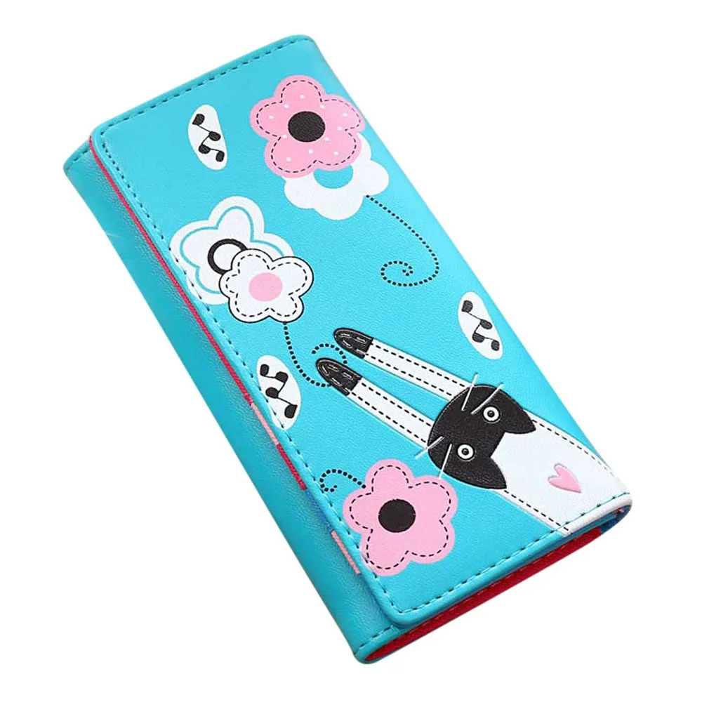 Кошелек xiniu Женский длинный с рисунком кота и цветов|wallet women luxury|wallet luxury brandlong wallet |