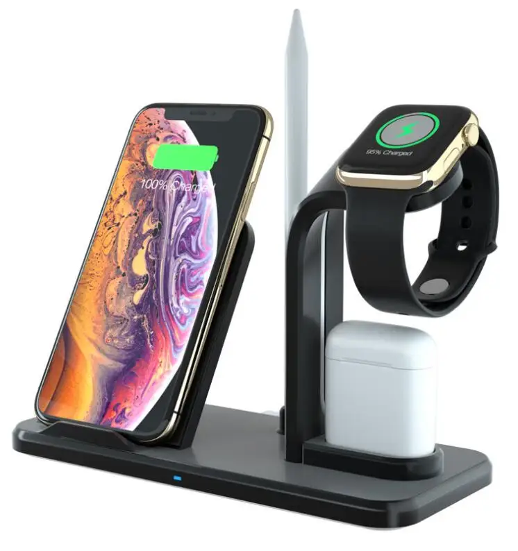 Съемное Беспроводное зарядное устройство 3 в 1 для Iphone XS MAX Apple Watch Airpods топ с рисунком «Яблоко»