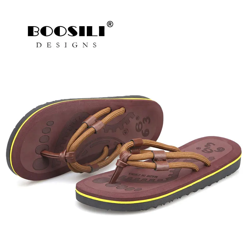Zapatillas hombre Chinelo Masculino Boosili/Новинка года; высококачественные дышащие Вьетнамки; мужские уличные Тапочки для ванной; мужские полосатые тапочки на плоской подошве - Цвет: BROWN