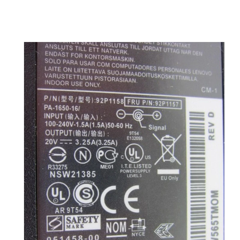 HSW 20V 3.25A 7 9*5 5 адаптер питания переменного тока зарядное устройство для lenovo/IBM T60 T60p