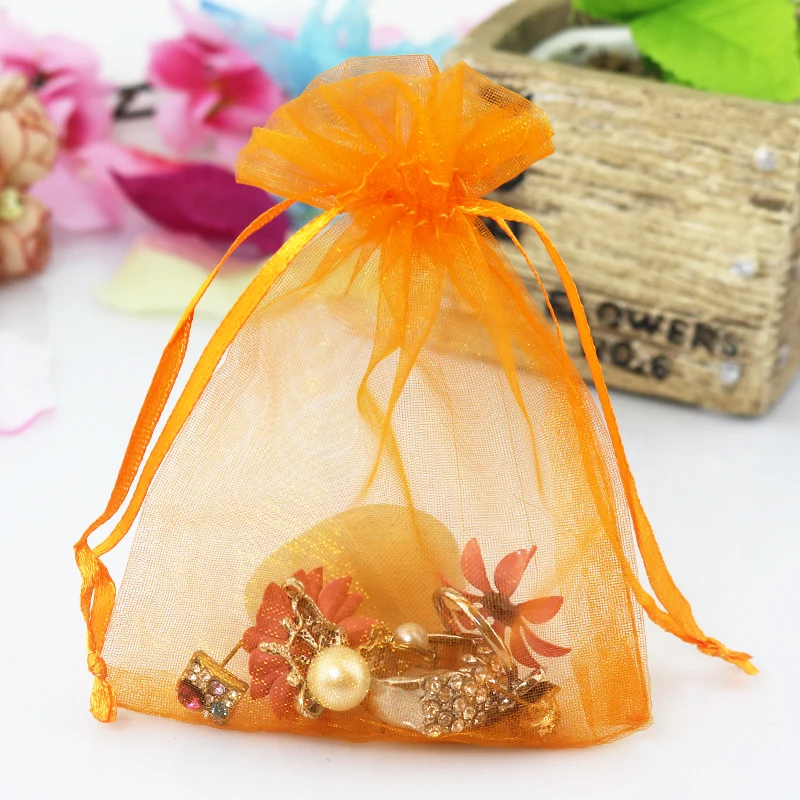 

Wholesale 100pcs/lot Organza Bag 15x20cm Orange Wedding Drawstring Gift Bag Jewelry Candy Gifts Packaging Bags Organza Pouches