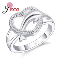 factory price cute dolphin heart rings for party birthday accessory women silver ring wedding engagement jewelry