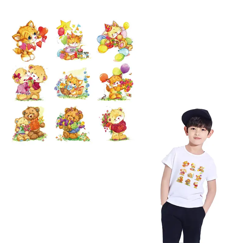 Patch for Clothing Sticker Cute Small Animal Cats Thermo Transfer Clothes kids Decor DIY T-shirt Backpack Print Washable E | Дом и сад