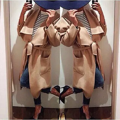 

2020 Winter Coat Women Wide Lapel Belt Pocket Wool Blend Coat Oversize Long Red Trench Coat Outwear Wool Coat Women