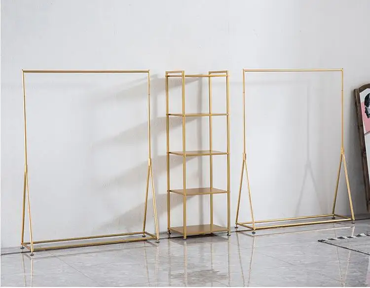 Железный художественный стеллаж для демонстрации одежды вешалки до пола полки мужской и женской простые