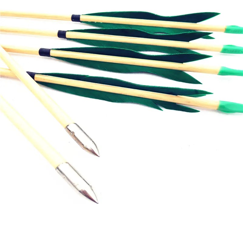 6Pk полностью зеленые настоящие перья деревянные стрелы ручной работы для