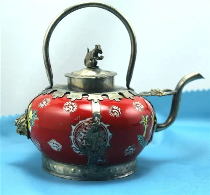 

Тибетское серебро дизайн антикварная обезьяна дракон феникс тибетское серебро, фарфор чайник; TBW-0006 инструменты свадебные украшения из лат...