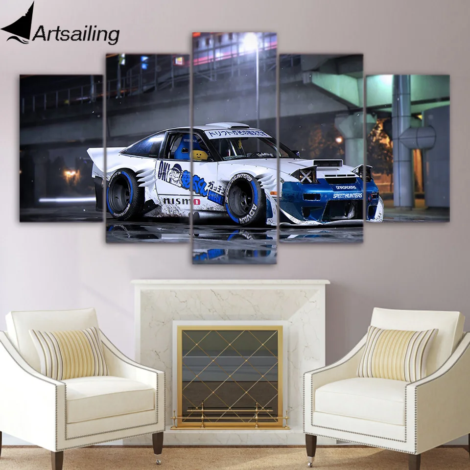 

5 piece canvas painting nissan sports car HD posters and prints canvas painting for living room free shipping/XA-1791A