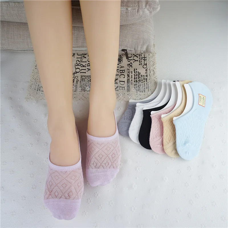 5 Pairs = 10 Pieces Summer New Non-Slip Silicone Ladies Boat Socks Invisible Breathable Sweat-Absorbent Cotton Women | Женская одежда