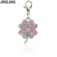 jinglang fashion charms with lobster clasp dangle 4 color rhinestone leaf clover diy charms for jewelry making accessories