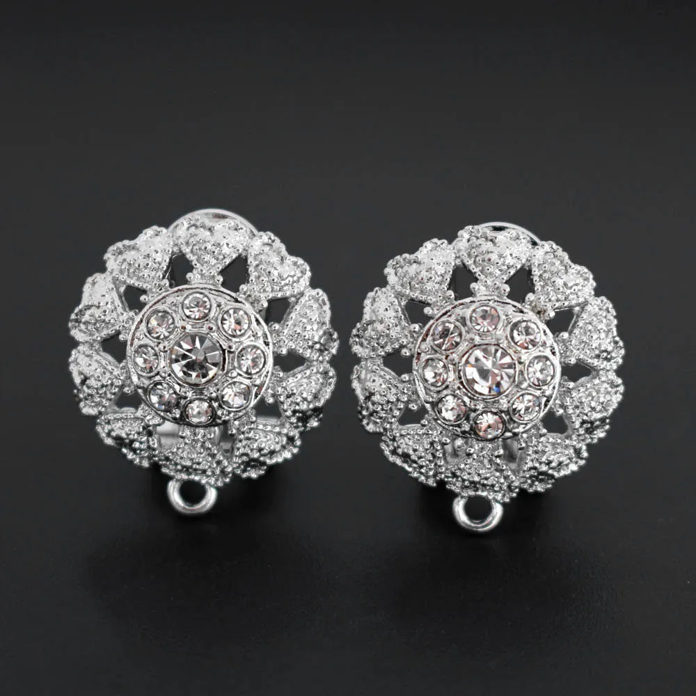 Earrings Post Connector Linkers Filigree Circle Flower Black CZ Metal Base for Women Retro Dangle Hanging Drop | Украшения и