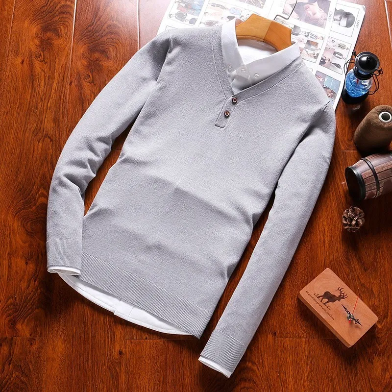 light grey 1902 Varsanol мужской свитер, Пуловеры с круглым вырезом, Хлопковый вязаный свитер, пальто, Зимние Повседневные свитера с длинным рукавом, Homme, вязаные однотонные Топы - Цвет: light grey 1902
