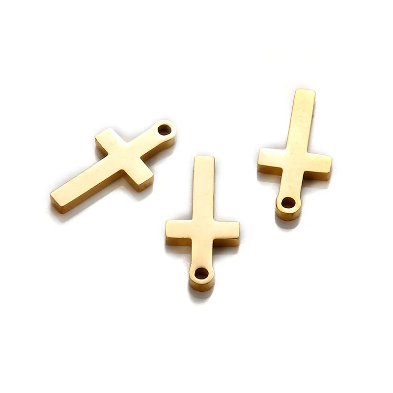 gold plated 50PCS/lot Catholic Christ Small Gold Silver Color Small Cross Stainless Steel Charms Pendants Religious DIY Jewelry Accessories - Окраска металла: gold plated
