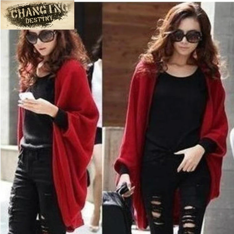 S-XL Women's Warm Casual Knit Long Shawl Coat Cardigan Women Loose Kimono Vest Sweater |