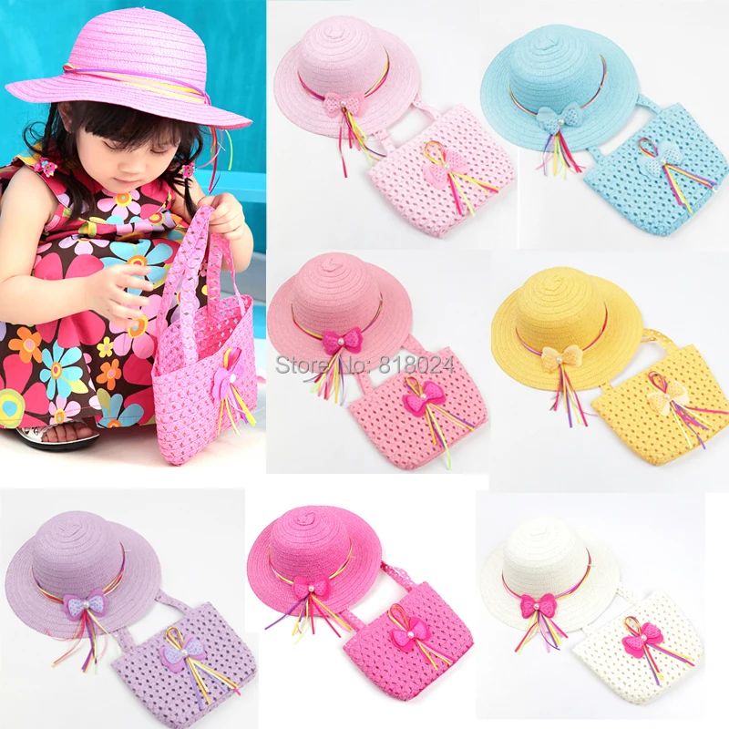 20 шт./лот промоакция милая Летняя Пляжная соломенная шляпа с милым бантом для