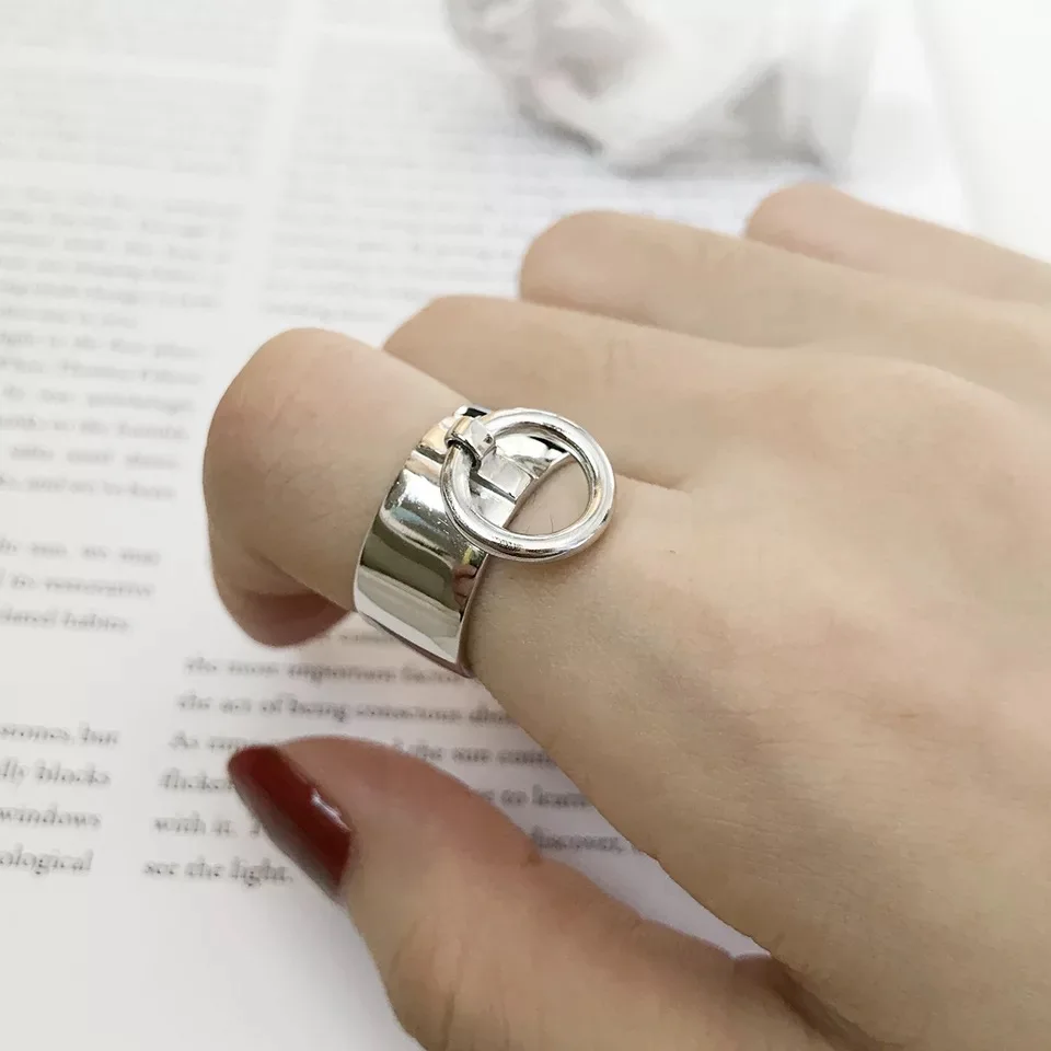 Кольцо из стерлингового серебра S925 пробы, модное большое кольцо с широким кольцом, регулируемое кольцо для мужчин и женщин, Серебряное ручное ювелирное изделие