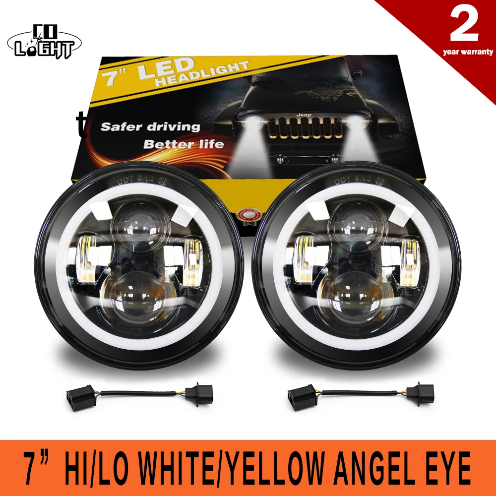 CO LIGHT 50W 30W 7 Inch Round Led Headlight Angel Eye High Low Beam DRL Auto for Offroad Niva Lada 4x4 Uaz 12V 24V