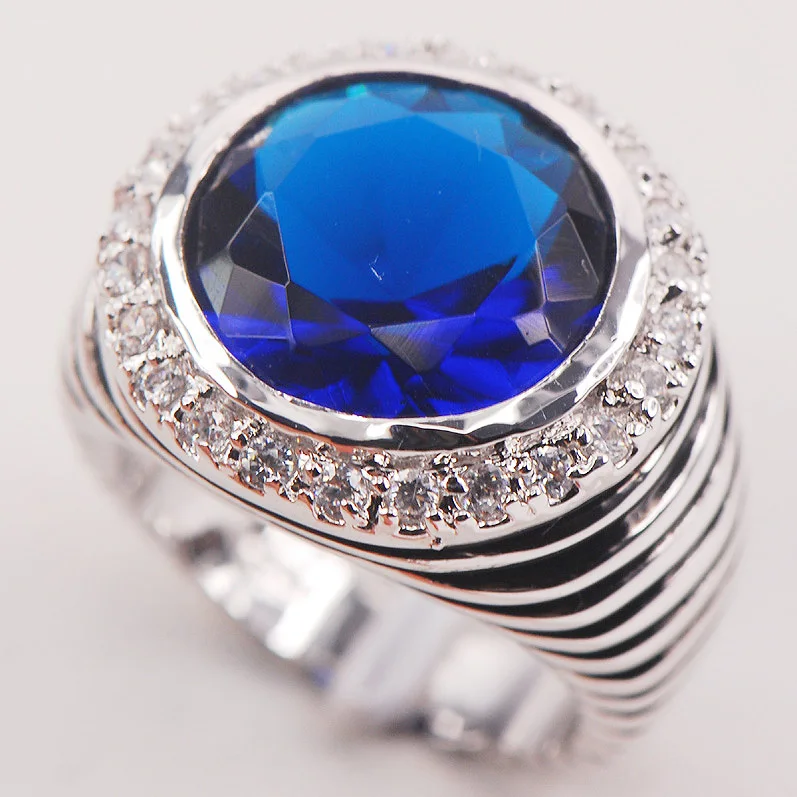 

Blue Crystal Zircon White Crystal Zircon 925 Sterling Silver Woman Ring Size 6 7 8 9 10 F640 Fashion