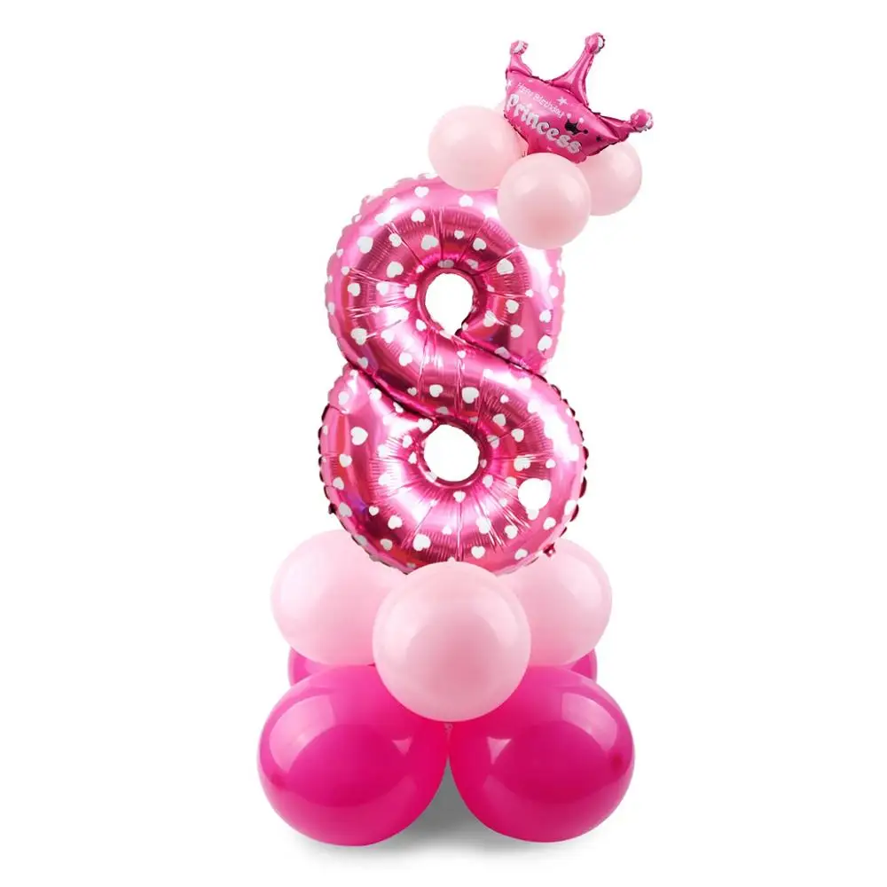 pink set 8 HUIRAN розовый и голубой номер воздушный шар из фольги шары Корона Декор ребенка душ принц принцесса балон с днем рождения поставки - Цвет: pink set 8