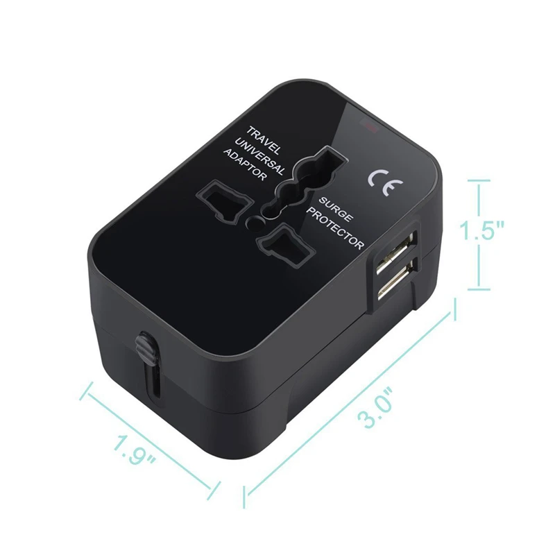 Turata Универсальный двойной Порты и разъёмы Travel Adapter Зарядное устройство розетки