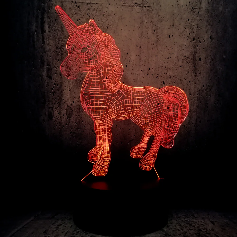 Единорог 3D светодиодный светильник ночник многоцветный RGB лампа Рождественские
