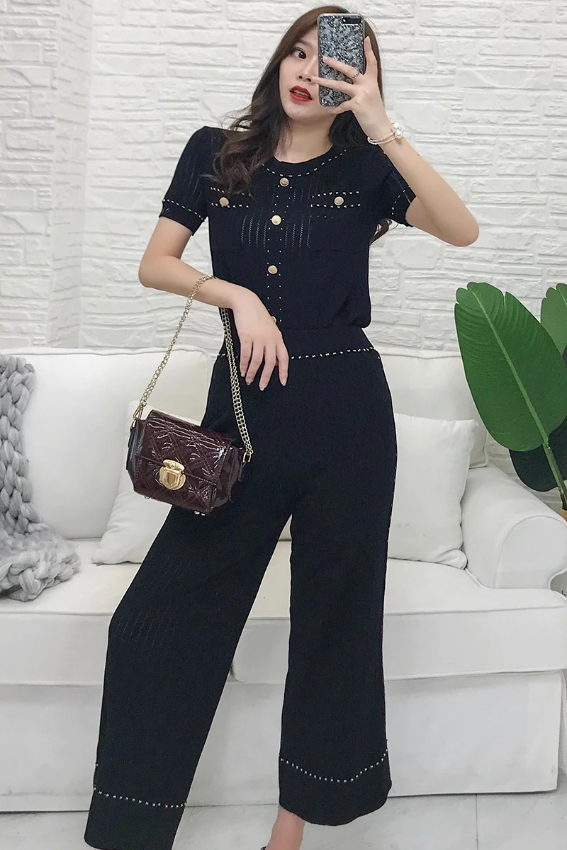 Женский трикотажный костюм ALPHALMODA из двух предметов с коротким рукавом пуловеры