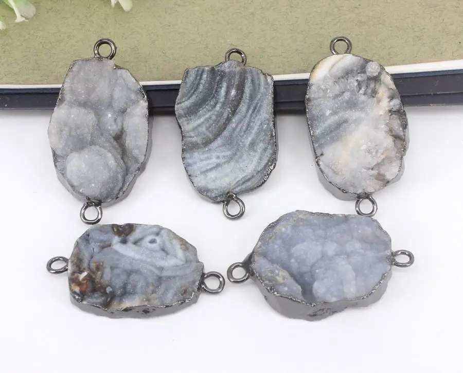 Соединитель из натурального кварцевого камня бусины черного цвета для бижутерии