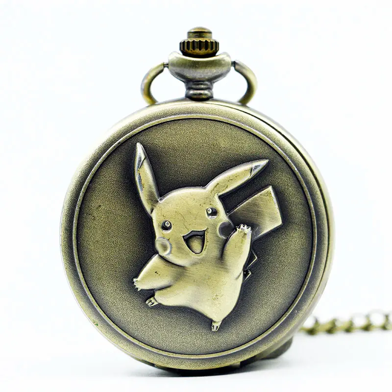 BRONZE Антикварные Pikachu кварцевые карманные часы Аналоговое ожерелье с подвеской мужские и женские детские часы подарок - Цвет: BRONZE