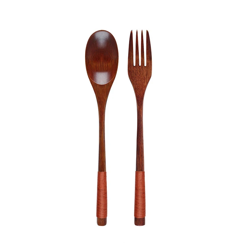 Brown Spoon Fork Set Деревянная посуда в японском стиле Ложка Вилка палочки для еды набор деревянная посуда длинная ложка портативная походная кухонная посуда набор - Цвет: Brown Spoon Fork Set